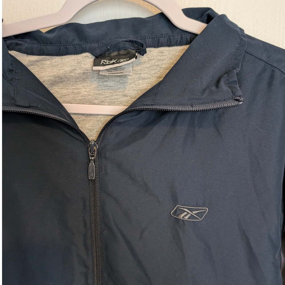 Reebok Rbk Mens Navy Blue Gray Full Zip Windbreaker Jacket RBWJ121371 Medium